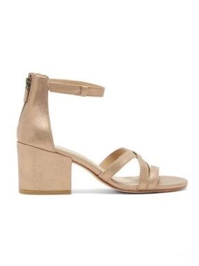 EILEEN FISHER Metallic Nubuck Leather Block Heel Ankle Strap Shoes 6